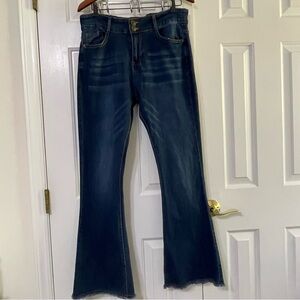 Pastel Women’s Blue Flare Leg Jeans Raw Fringe Hem Size 15/16 Cotton Spandex